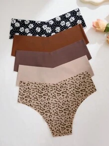 Bộ 5 quần lót thoáng khí họa tiết da báo và hoa cúc gợi cảm cho nữ, thoải mái khi tập thể dục và chơi thể thao - Nhiều màu - Xem 3