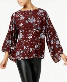 Gypsies Moondust Juniors Printed Ruffle Sleeve Top - Red - View 1