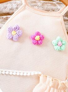 Young Girl Sleeveless Dress, Summer Dress With Sling Bag And Fringe Decor, Soft Fabric, Comfortable Material, Fit For Age 4-7 Years Old