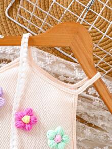 Young Girl Sleeveless Dress, Summer Dress With Sling Bag And Fringe Decor, Soft Fabric, Comfortable Material, Fit For Age 4-7 Years Old