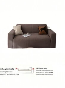 1 件几何线条提花毛绒沙发套，简约弹性通用沙发保护套，宠物友好型防滑防污，可机洗，四季使用沙发套，含 1 件 45*45 厘米靠垫套 - 棕色 - 查看 18