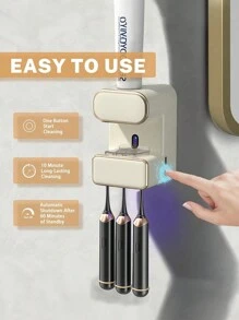 1pc Smart Automatic UV Toothbrush Sterilizer And Toothpaste Dispenser, USB Charging Wall Mounted Toothbrush Holder, Electric Toothpaste Squeezer With Sensor, 3 Slot Toothbrush Sanitizing Cleaner For Family Use, Free Punching, Bathroom Accessories Home Bathroom Decor Fall Decor Back To School - Nhiều màu - Xem 6