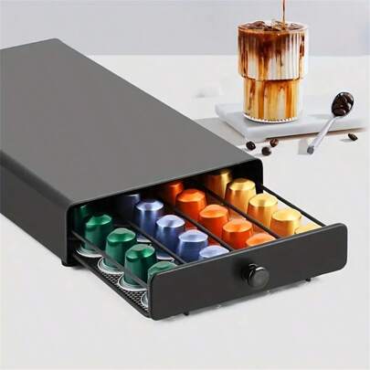 1 pieza Cajón para cápsulas de café negro liso, línea original de almacenamiento, compatible con 40 cápsulas, cajón de almacenamiento de cápsulas de café, suministros para la cocina y la cafetería