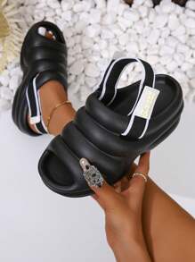 Recovery Sandals For Women Orthotic Plantar Fasciitis Sandals With Arch Support Unisex Thick Slides With Cushion - Black - View 2