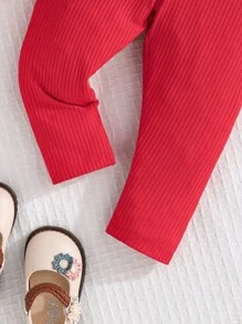 Baby Girl Floral Print Ruffle Trim Long Sleeve Top And Casual Pants Set, Outdoor Leisure For Spring/Autumn - Red - View 7