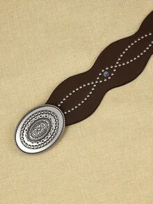 1 chiếc thắt lưng nữ bằng da PU đính đá, kiểu dáng bohemian thời trang, phù hợp cho mặc hàng ngày. - Cà phê - Xem 2
