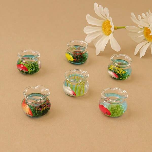 1pc Exquisite Mini Fish Tank, 1:12 Scale Decor Accessory, Garden Scene Decoration, Realistic Miniature Aquarium DIY Prop Model Best Gifts Birthday Graduation