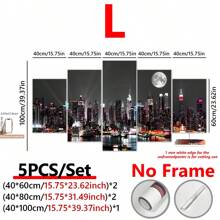 5pcs/Set Solid Wood Interior Frame Frame Wall Art City Building Color Light Print Painting Modern Art Living Room Bedroom Dining Room Home Office Decorative Painting ,Posters,Wall Art,Room Decoration Stuff,Canvas Gifts Birthday Graduation
