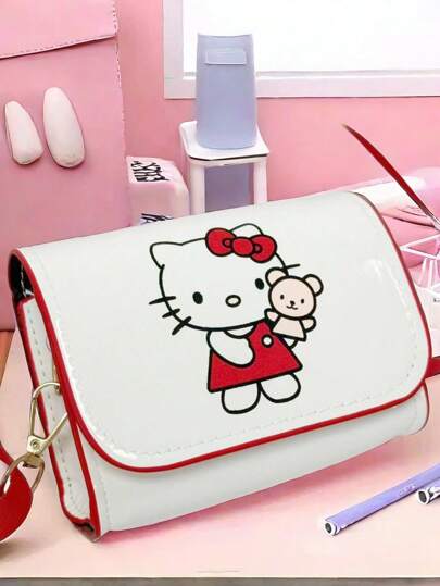 Sanrio Bolso de Hello Kitty de Sanrio, bolso de hombro, bolso bandolera pequeño y cuadrado de moda con diseño de dibujos animados, monedero para niños y niñas