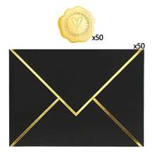 A7 Luxury V-Flap Invitation Envelopes With Stickers 5x7 Inches Card Envelopes With Golden Foil Border For Graduation Envelopes, Invitation Envelopes, Wedding Envelopes, Parties, Greeting Birthday ﻿(50pcs Envelopes+ 50pcs Stickers) Back To School
