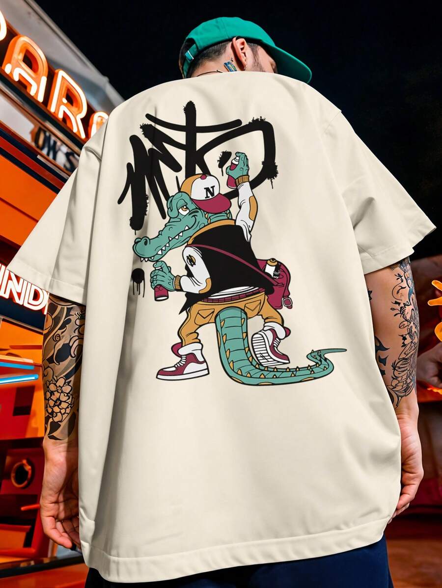 Shirt Oversized Streetwear T-Shirt Printed Alligator Graffiti Design REF 702 VEST NERD - 卡其色 - 查看 1