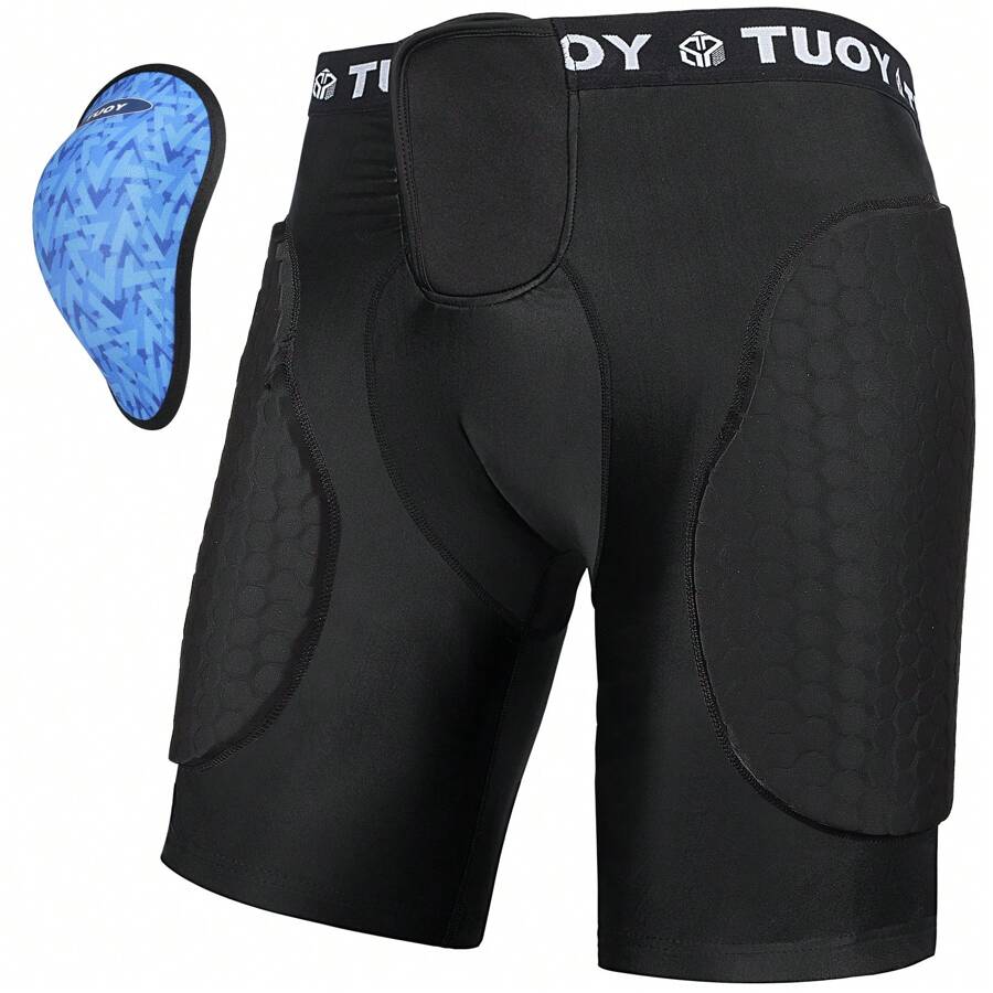 TUOY 1PC Men's Football Girdle Padded Compression Short With Crotch Protection - Black - View 1