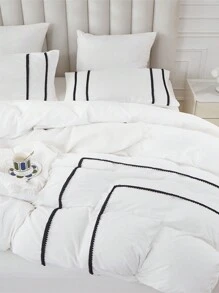 3pcs Polyester Washable Dimple Black Duvet Cover Set, 1 Duvet Cover & 2 Pillow Shams