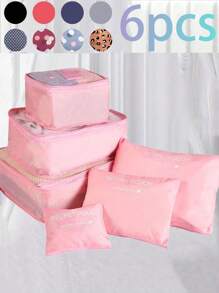 6pcs Travel Organizer Set - Foldable Luggage Organizer Bags, Compression Packing Cubes, Including Toiletry Bag, Cosmetic Bag, Underwear Bag, Shoe Bag, Underwear & Socks Organizer, Collapsible Clothes Storage Bags, Suitable For Suitcase, Travel, And Seasonal Storage Summer Holiday Bathroom Decor Makeup Organizer Bathroom Accessories Back To School - Pink - View 3