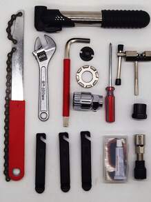 1 Set Of 12pcs Portable Bicycle Repair Tool Kit, Including Disassemble Wrench, Tire Lever For Mountain Bike Maintenance - Red - View 2