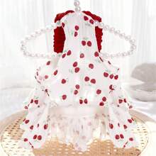 Dog Dresses For Small Dogs Girl Summer Puppy Clothes Outfit Apparel Female Cute Cat Skirt Cherry Print Ruffles Pet Dress