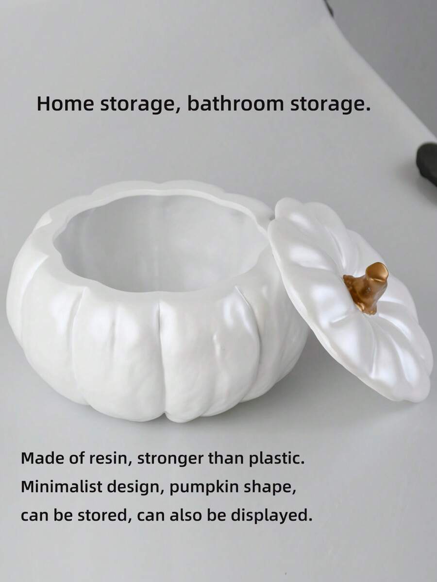 cassina 1 hộp đựng đồ dùng phòng tắm gia đình có nắp, lọ đựng bí ngô bằng nhựa màu trắng, hộp đựng đồ, hộp đựng đồ để bàn, hộp trang trí mặt bàn - trắng - Xem 1