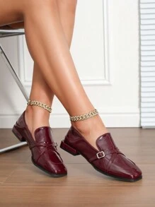 2025 New Coffee Color Low Heel Commuter Women Shoes, Versatile, Back To School, British Style Leather Shoes For Work,Loafers For Women - Burgundy - View 3