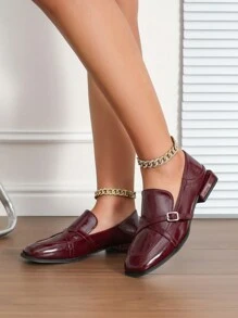 2025 New Coffee Color Low Heel Commuter Women Shoes, Versatile, Back To School, British Style Leather Shoes For Work,Loafers For Women - Burgundy - View 5