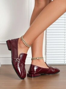 2025 New Coffee Color Low Heel Commuter Women Shoes, Versatile, Back To School, British Style Leather Shoes For Work,Loafers For Women - Burgundy - View 4