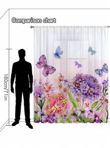 1st Bloemen Plant & Vlinder Print Transparant Gordijn, Machine Wasbaar, Met Roede Zak, Voor Slaapkamer, Kantoor, Keuken, Woonkamer, Studeerkamer, Woondecoratie