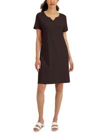 Karen Scott Womens Cotton Split Neck Dress - Chocolate - View 1