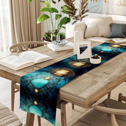 1/4 peças Ramadan Kareem Lanterna Aquarela Azul Toalha de Mesa e Jogo Americano, Decoração de Mesa de Feriado Eid Mubarak Toalha de Mesa de Tecido, Decoração Ramadan Mubarak, Conjunto de Toalha de Mesa e Jogo Americano de Presente para Celebração Interna/Externa, Suprimentos para Festas Sazonais, Cozinha/Sala de Jantar, Decoração de Mesa de Festa