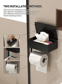 1个壁挂式卫生纸架，白色/黑色，免钻孔卫生纸卷分配器，带手机支架的纸巾盒，现代浴室配件，浴室用品，浴室工具