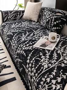 1 pieza Funda de sofá de jacquard de chenilla de lujo, anti-arañazos de gato, universal para las cuatro estaciones, de estilo sencillo y lujoso, protector de muebles resistente a las manchas para dormitorio, oficina, sala de estar y decoración del hogar - Negro - Ver 7