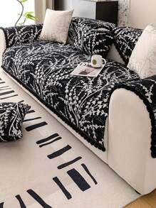 1 pieza Funda de sofá de jacquard de chenilla de lujo, anti-arañazos de gato, universal para las cuatro estaciones, de estilo sencillo y lujoso, protector de muebles resistente a las manchas para dormitorio, oficina, sala de estar y decoración del hogar - Negro - Ver 3