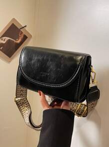 复古别致宽肩带方形单肩包 - 时尚纯色翻盖斜挎包，配有可调节肩带，适合女士 - 非常适合日常使用和旅行