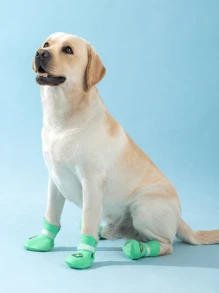 4 件套粉色卡通狗硅胶雨靴，防水宠物鞋，适合金毛猎犬、拉布拉多犬和小型/中型犬 - 粉色 - 查看 10