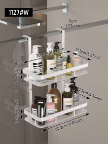 Scaffale portaoggetti da bagno in metallo a 2 ripiani, adatto per l'organizzazione dell'area dietro la doccia, può contenere shampoo, balsamo, prodotti per la cura della pelle, senza necessità di foratura per l'installazione, applicabile per bagno, cucina, camera da letto, colori bianco/nero