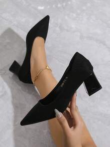 5 cm Décolleté con tacco largo, punta affusolata, in morbida pelle, traspirante, moda casual, scarpe eleganti con tacco medio nero per donne - nero - Visualizzare 5