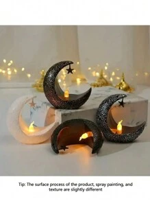 Portavelas de estrella y luna, farol de media luna festivo, luz de vela electrónica, lámpara de viento - Decoraciones festivas
