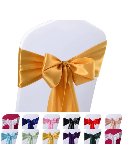 10/1 Piece Set (17.78 X 274.32 Cm) Multi Color Optional Satin Chair Belt Suitable For Wedding Chairs, Bow Belt, Chair Tie, Chair Cover Fixing Belt Suitable For All Parties Such As Birthday Parties, Bachelor Parties, Wedding Parties, Etc., On-Site Chair Decoration, Hotel Conference Hall Chair Decoration, Wedding Venue Chair Backrest Bow Decoration Belt, Suitable For Multi Scene Use