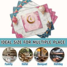 1/4 件斋月吉祥大理石粉红月亮与几何图案桌旗和餐垫套装、开斋节节日餐桌装饰面料、斋月装饰品、礼物、桌旗和餐垫套装，适合室内和室外庆祝活动、季节性派对配件、厨房餐桌装饰、派对餐桌装饰、居家房间桌旗