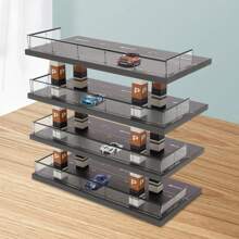 4-Tiers Model Car Display Case, 1/64 Scale Hot Diecast Wheels Display Case Toy Car Storage, Small Parking Garage Diorama Birthday Presents