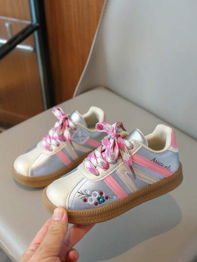 Kids Girls' Embroidered Soft Sole Retro Casual Sports Sneakers, New Spring Autumn