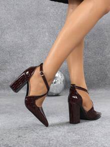 Chunky Heel Peep Toe Hollow-Out High Heel Shoes, Pointed Toe Pumps