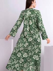 Quần áo thu đông mới dài tay thanh lịch dài khiêm tốn váy phụ nữ kaftan toàn thân in hoa phụ nữ rộng rãi dài Ả Rập khiêm tốn váy áo choàng abaya in hoa maxi khiêm tốn váy - màu xanh lá - Xem 3