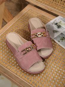 Giày sandal đế xuồng đế dày trang trí bằng kim loại cỡ lớn cho nữ, nhẹ, thoải mái, mặc ngoài trời thường ngày mùa hè, màu hồng - Hồng - Xem 6