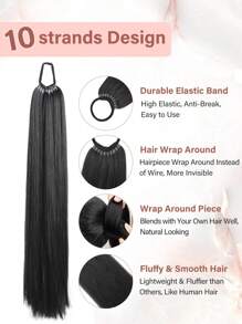 马尾辫延长带发带 18~32 英寸长黑色合成直发辫子马尾辫 DIY 编织适合女性女孩日常派对角色扮演