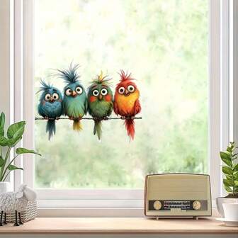 1pc Fun Colorful Bird Wall Decoration Stickers, Transparent & Opaque White Background With Cute Bird Wall Stickers, No Adhesive Residue & Fading, High-End Animal Sticker, Cute Drawing, Gift, Living Room Decor, Home Bedroom Refresh, Kitchen Ideas, Bathroom Decor,Stickers,Wall Decal,Vinly Decal For Home Decorations,Spring Decoration Items Refesh Your Home,Rama Decoration Stickers
