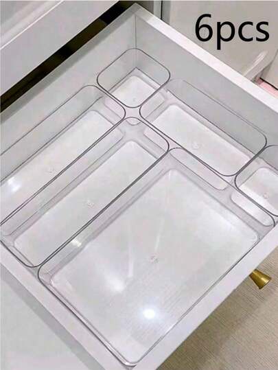 1/6pcs Drawer/Desktop Cosmetics Storage Box, Transparent Dresser Storage Box, Anti-Drop Multi-Compartment Jewelry And Small Objects Storage, Exquisite Storage Box Room Decor Home Decor Fall Decor Bedroom Decor