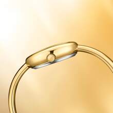 YaLaLuSi 1pc Ladies Elegant Style Quartz Watch Temperament Simple Golden Bracelet Style Ladies Watch Luxury Oval Dial Push Button Design Wear Suitable For Dress Party Daily Wear Gift For Women Valentine's Day Gift