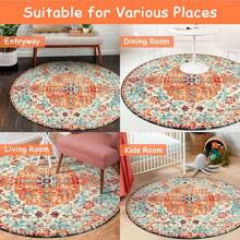 1pc Modern Circular Decorative Non-Slip Rug Carpet, Suitable For Living Room, Bedroom, Bathroom, Kitchen, Retro Home Decor, Bohemian Floor Decor Circular Carpet, Machine Washable - Multicolor - View 6