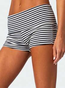 Women's Y2K Pajama Shorts Solid Color/Stripe Low Waist Slim Comfy Sleep Shorts Summer Casual Pajama Bottoms - Đen và trắng - Xem 2
