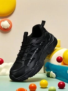 Sporty Front Chunky Sneakers For Women,Colorblock Leather Lace-Up Shoes Women Boots Women Lightweight Breathable Sneakers Women Shoes Comfortable Casual Shoes For Women