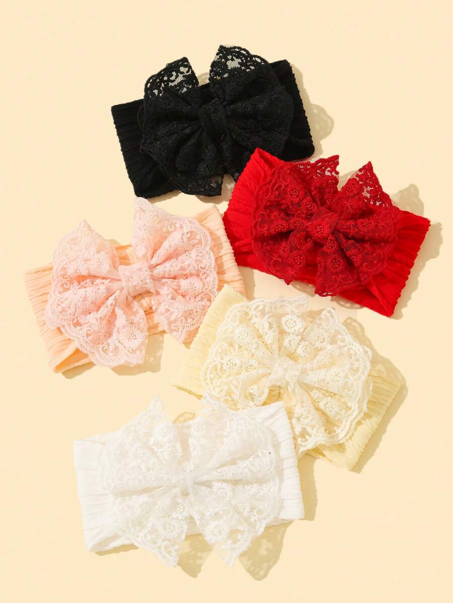 5 件装女婴头带，婴儿蝴蝶结蕾丝发饰，公主发夹，爱心情人节 - 彩色 - 查看 1